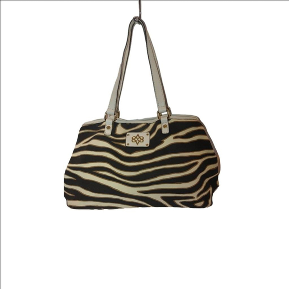 Antonio Melani Zebra Striped Canvas Tote w. Leather Trim - Picture 1 of 13